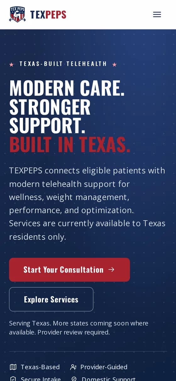 TEXPEPS homepage viewed on a phone